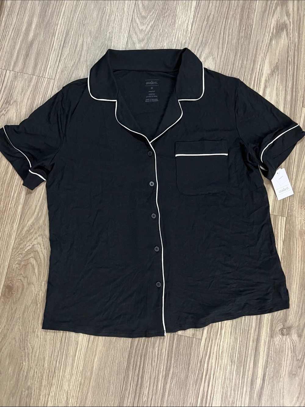 NWT- AUDEN Cloud-Knit Black Short Sleeve Pajama Shirt Sleepwear